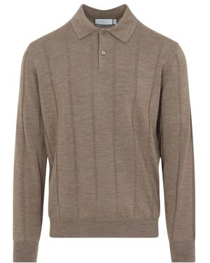Canali Tops ,Bruin ,Wol Gestructureerde Rib Merino Polo
