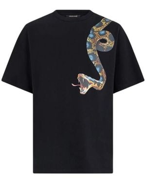 Roberto Cavalli Katoenen T-Shirt Met Slangenprint - Zwart