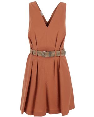 Brunello Cucinelli Plissiertes Midikleid - Braun