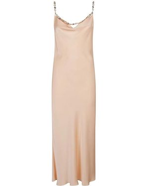 Rabanne Kleedjes ,Roze ,Polyester Chain-Strap Midi Jurk - Naturel