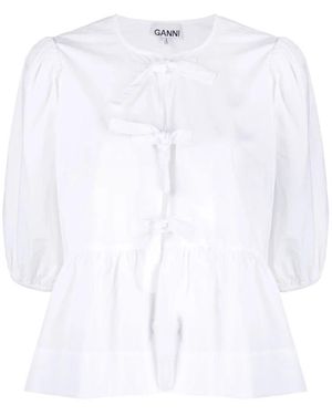 Ganni Cotton Poplin Peplum Blouse - Wit
