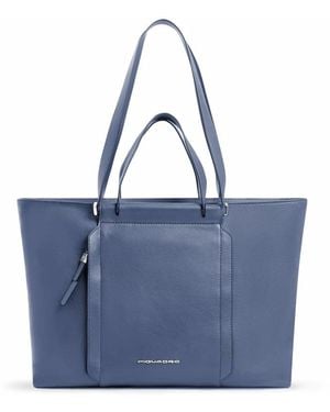 Piquadro Damen Laptoptasche Mit Ipad-Fach, Stoßfest Ausgepolstert Und Rfid-Geschützt - Blau