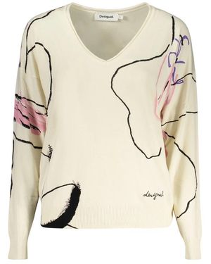 Desigual Truien & Vesten ,Wit ,Fijngebreide Trui Met Print - Naturel