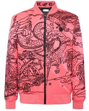 Philipp Plein Satijnen Bomber Skeleton Tattoo - Roze