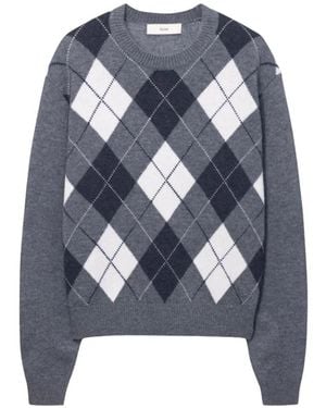 DUNST Argyle Rundhals-Pullover - Blau