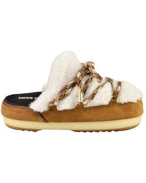 Moon Boot Leren Muiltjes Met Pluche Voering - Metallic