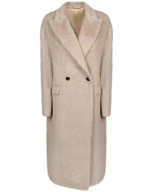 Tagliatore Jassen ,Leer Lange Alpaca Jas - Naturel