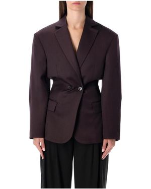 Magda Butrym Jassen ,Bruin ,Leer Bordeaux Rood Getailleerd Jasje Met Peak Revers - Zwart