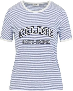 Celine Saint Tropez Gestreiftes Baumwoll-T-Shirt - Blau