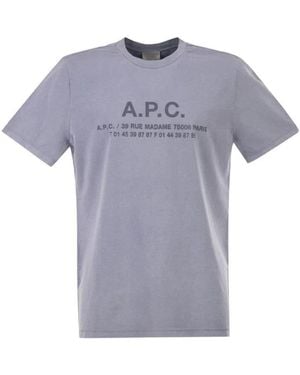A.P.C. Logo Print Katoenen T-Shirt - Blauw