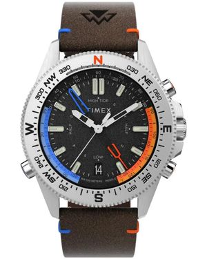 Timex Accessoires ,Bruin ,Leer Classic 43 Mm Horloge - Metallic