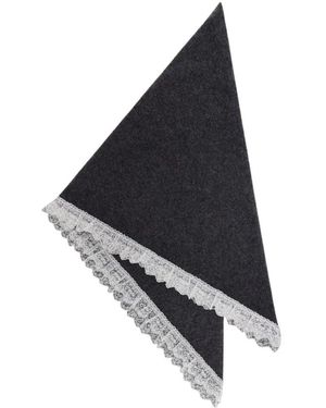 Ganni Accessoires ,Grijs ,Wol Wool Lace Triangular Scarf - Zwart