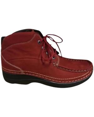 Wolky Lace-Up Boots - Rouge