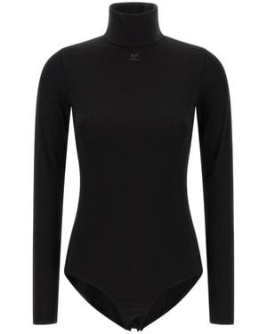 Courreges Tops ,Zwart ,Jersey Mockneck Bodysuit