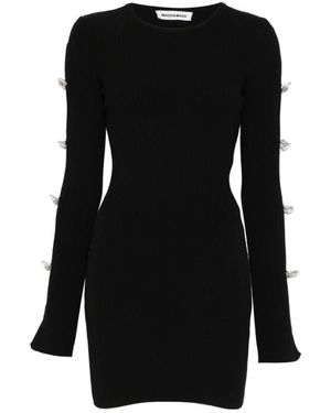 Mach & Mach Schwarzes Geripptes Strass-Bogenkleid