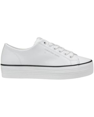 Calvin Klein Weiß Leder Plattform Sneaker