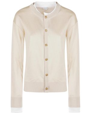 Bottega Veneta Seiden-Strickjacke Mit Doppelstrick - Natur