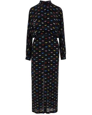 Fiorucci Midi Jurk Met Hoge Kraag En Knoopsluiting - Zwart