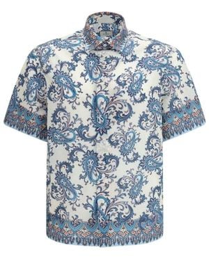 Etro Blaues Baumwollhemd Mit Muster
