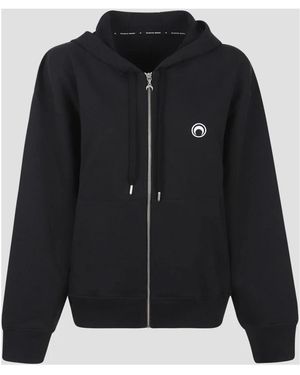 Marine Serre Moon Logo Zipped Hoodie - Zwart