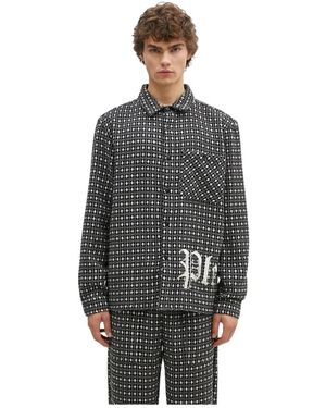 Pleasures Overhemden ,Grijs ,Wol Cross Work Shirt