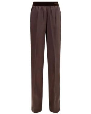Tom Ford Broeken ,Bruin ,Zijden Broek Met Elastische Tailleband