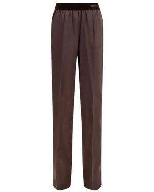 Tom Ford Broeken ,Bruin ,Zijden Broek Met Elastische Tailleband