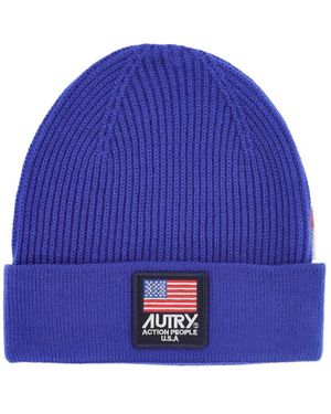 Autry Gerippte Wollmütze Mit Logo - Blau