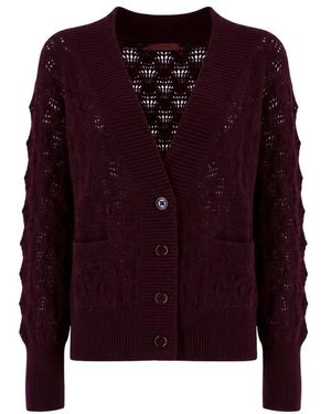 Ermanno Scervino Truien & Vesten ,Rood ,Openwork V-Neck Cardigan - Paars