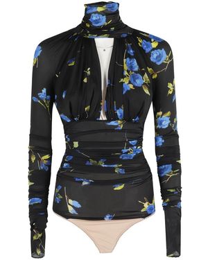 Blumarine Blumendruck Jersey Bodysuit Top - Blau