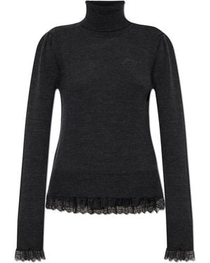 Ganni Rollkragenpullover Aus Spitzen-Merino - Schwarz