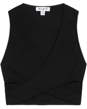 Alaïa Ribbed Jersey Wikkel Top - Zwart