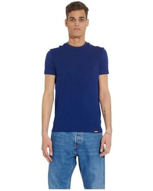 DSquared² Tops ,Blauw ,Leer Slim Fit T-Shirt