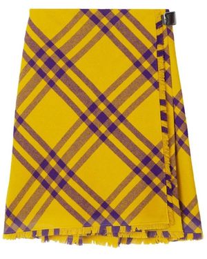 Burberry Tartan Plaid Wrap Rok Met Franjezoom - Geel