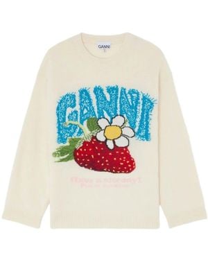 Ganni Round-Neck Knitwear - Bianco