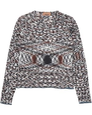 Missoni Truien & Vesten ,Veelkleurig ,Wol Trui Met Ronde Hals En Vlammotief - Grijs
