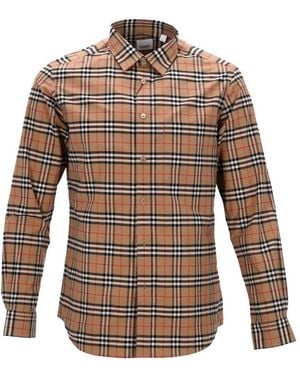 Burberry Geruite Overhemd Lange Mouwen Klassieke Stijl - Bruin