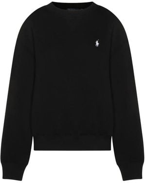 Ralph Lauren Hoodies & Sweatvesten ,Zwart ,Katoen Logo Crewneck Sweatshirt