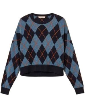 Twinset Truien & Vesten ,Veelkleurig ,Katoen Diamond Jacquard Trui - Blauw