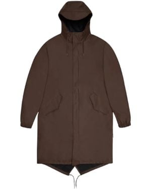 Rains Parka fishtail nero con orlo asimmetrico - Marrone