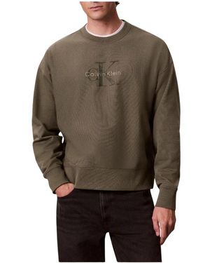 Calvin Klein Hoodies & Sweatvesten ,Groen ,Hedendaagse Sweater - Bruin