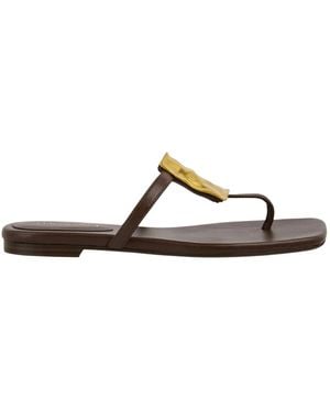 Marc Cain Schoenen ,Bruin ,Leer Leren Teenslippers Met Decoratie