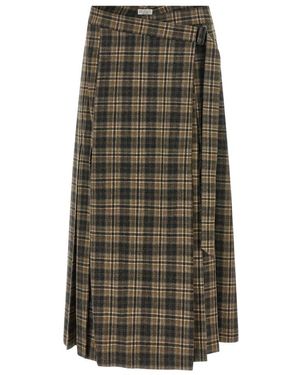 Brunello Cucinelli Rokken ,Bruin ,Wol Plissé Portfolio Rok - Groen
