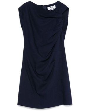 MSGM Blaues kleid mit asymmetrischem ausschnitt und falten
