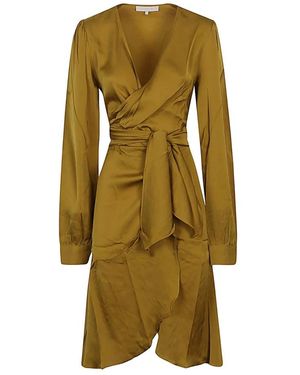 Silk95five Kleedjes ,Groen ,Gouden V-Hals Wijdvallende Jurk - Naturel