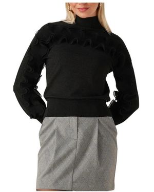Jansen Amsterdam Truien & Vesten ,Zwart ,Polyester Barbara Trui Lange Mouw Plissé Ruches