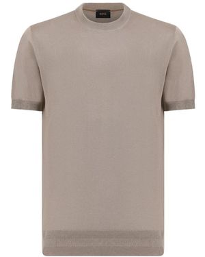 BOSS T-Shirt Van Gebreid Materiaal Met Korte Mouwen - Grijs