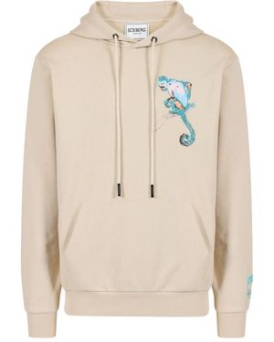 Iceberg Hoodies & Sweatvesten ,Katoen Slim Fit Hoodie - Naturel