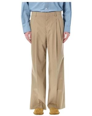Ami Paris Gekreukte Wijde Katoenen Twill Broek - Naturel