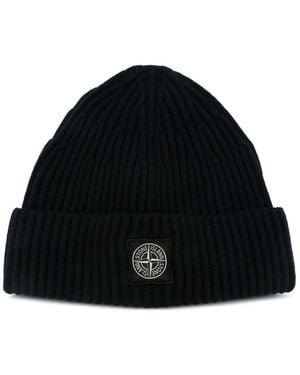 Stone Island Accessoires ,Zwart ,Wol Beanie Met Kompaslogo
